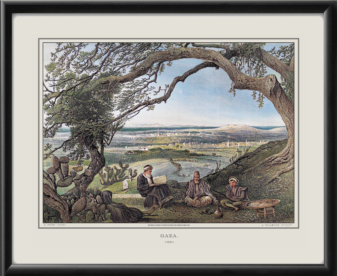 Gaza Palestine 1881 Bird's Eye View Map