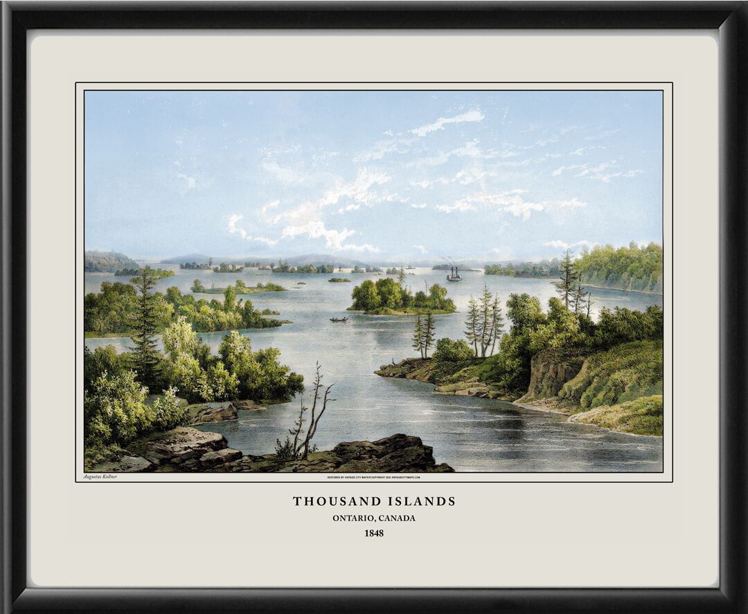 Thousand Islands, Ontario 1848 Bird's Eye View Map