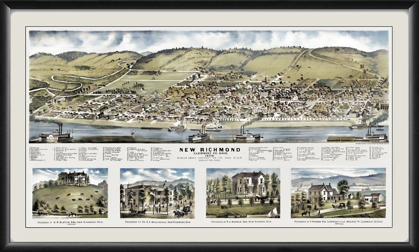 New Richmond OH 1876 Eli Hayes and Albert Ruger Color TM Map