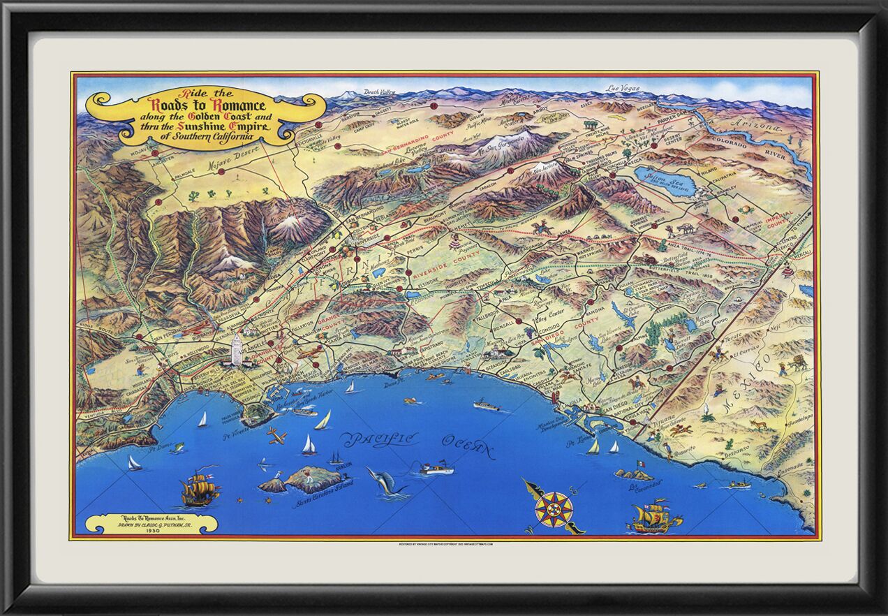 Roads to Romance - Southern California's Sunshine Empire 1850 Map