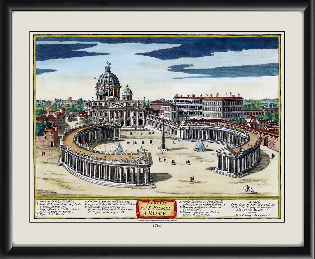 St Peters and the Vatican, with the walls of Rome in the background. Rome Italy 1700