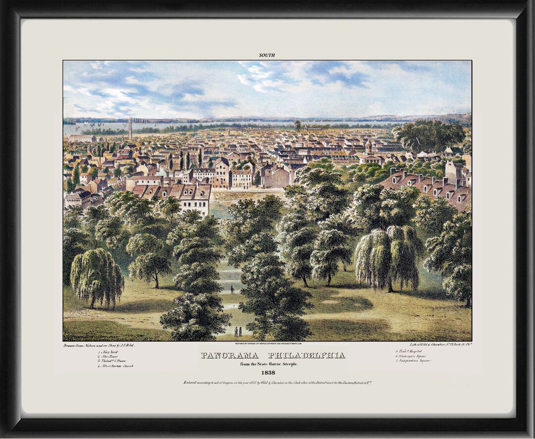 Philadelphia PA 1838 J. C. Wild looking south