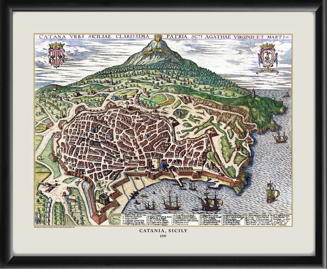 Catania Sicily 1597 Braun & Hogenberg