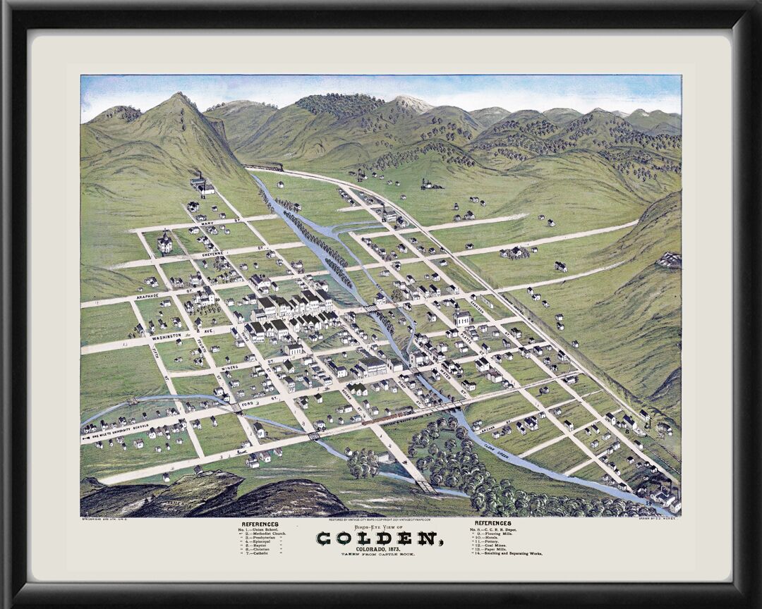 Golden CO 1873 DD Morse Birds Eye View Map