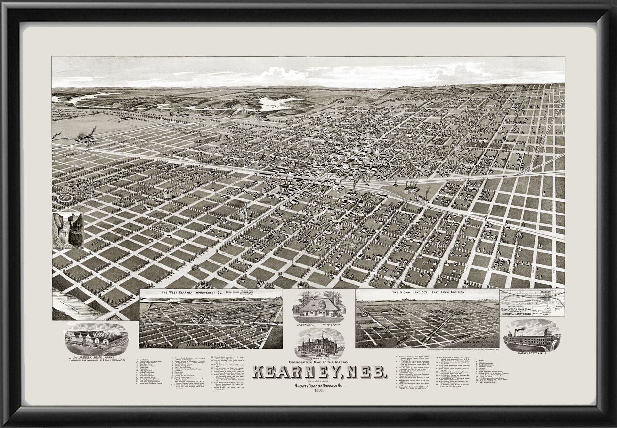 Kearney NE 1889 Wellge TM Bird's Eye View Map