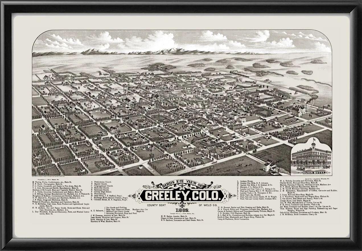 Greeley CO 1882 TM Bird's Eye View Map