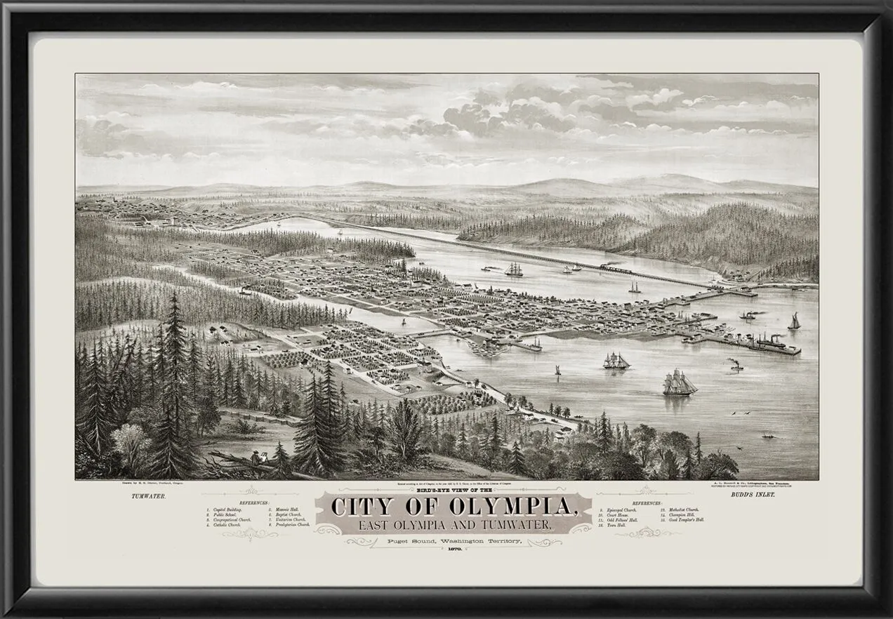 Olympia WA 1879 Glover tm Birds Eye View Map