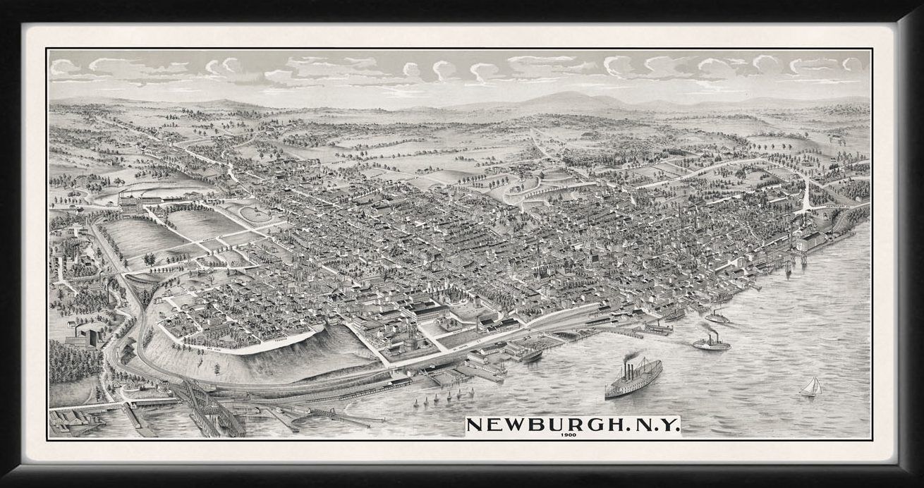Newburgh NY 1900 Restored Birds Eye View Map