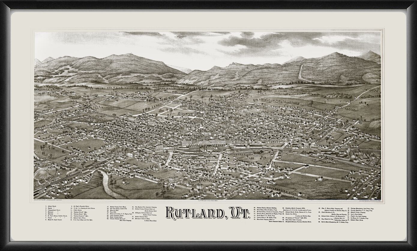 Rutland VT 1885 Lucien R Birdseye View Map