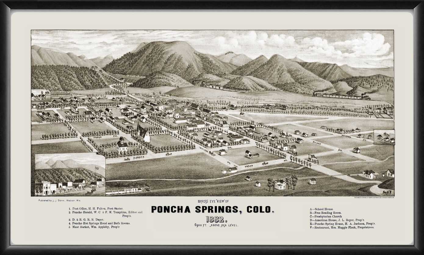 Poncha Springs CO 1882 Birds Eye View Map
