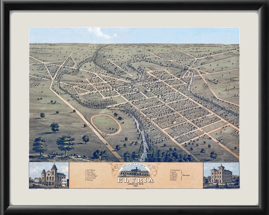 Elyria OH 1868 ARuger TM Birds Eye View Map