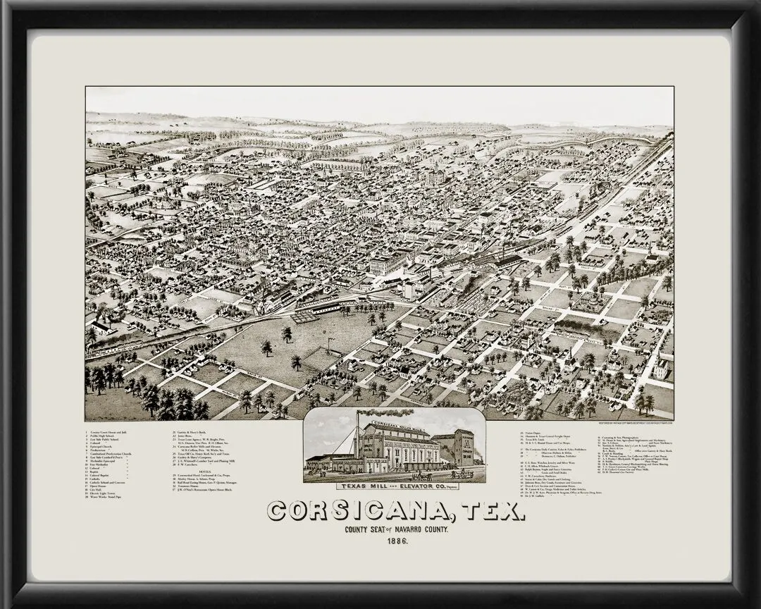 Corsicana TX 1886 TM Birds Eye View Map