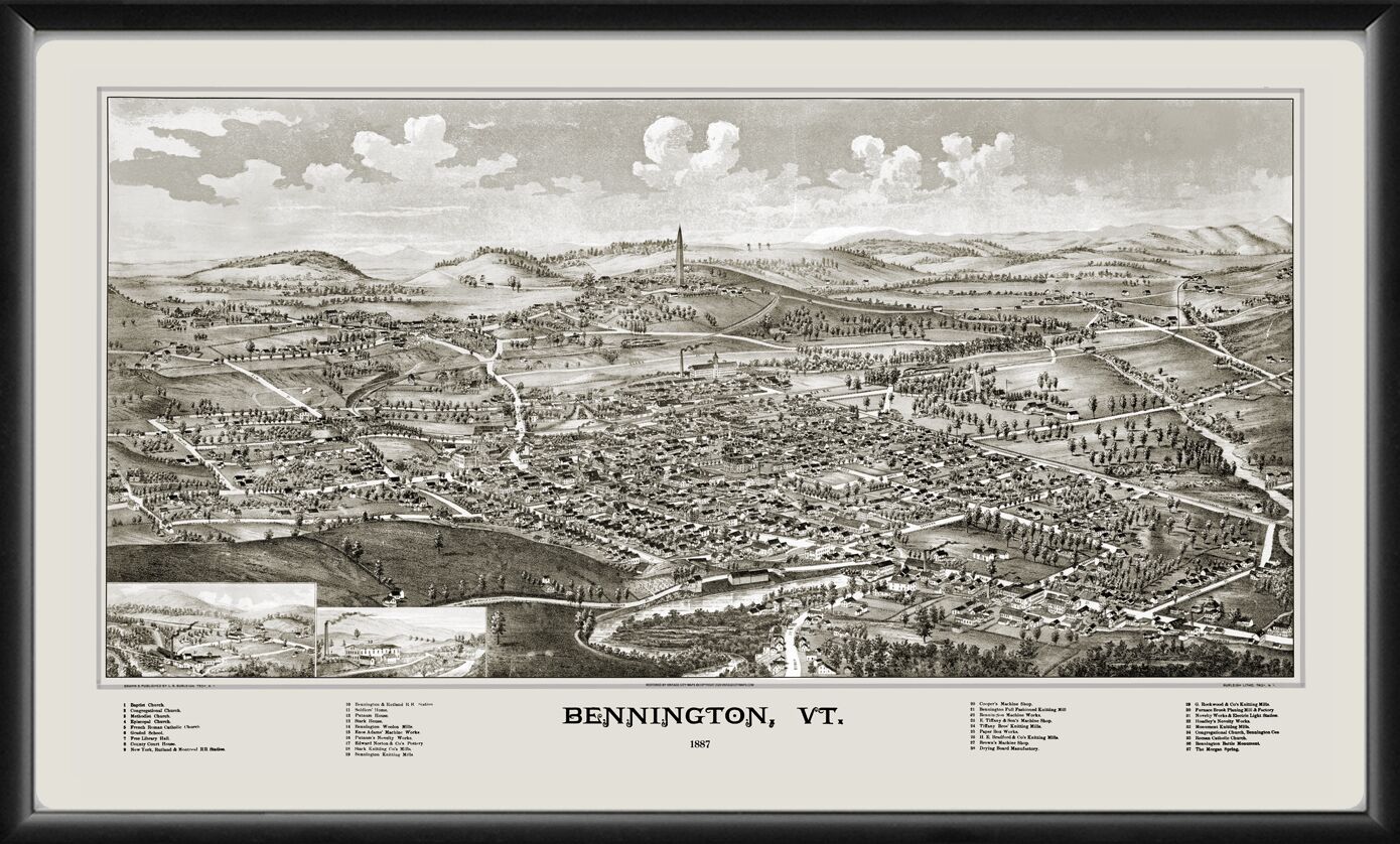 Bennington VT 1887 LR Burleigh TM Birds Eye View Map