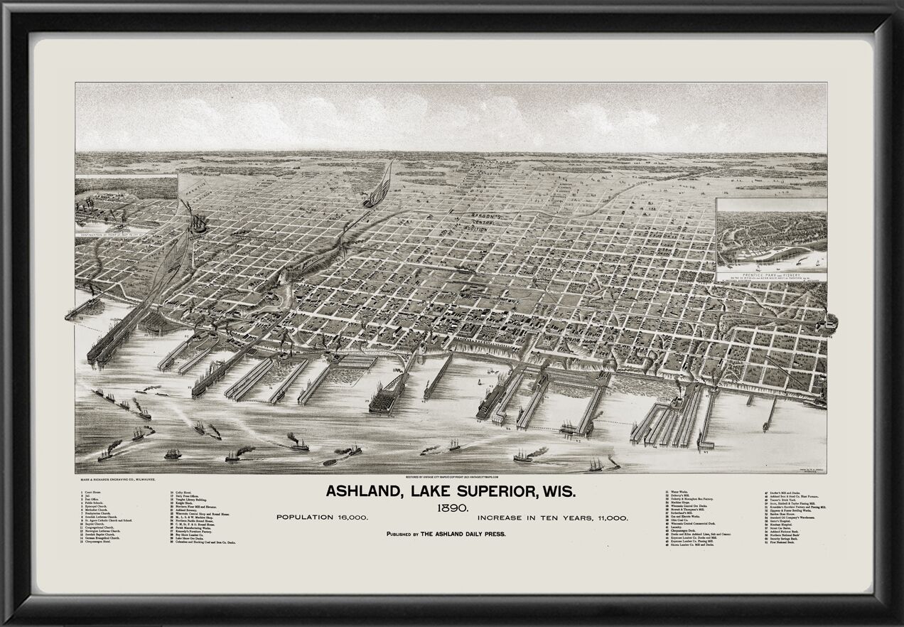 Ashland WI 1890 CJPauli TM Birds Eye View Map