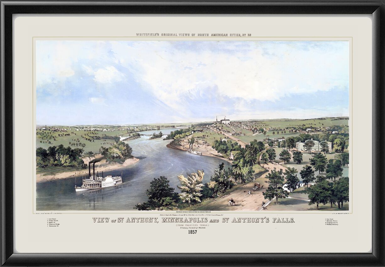 St. Anthony Minneapolis & St. Anthony's Falls 1857 Edwin Whitefield TM