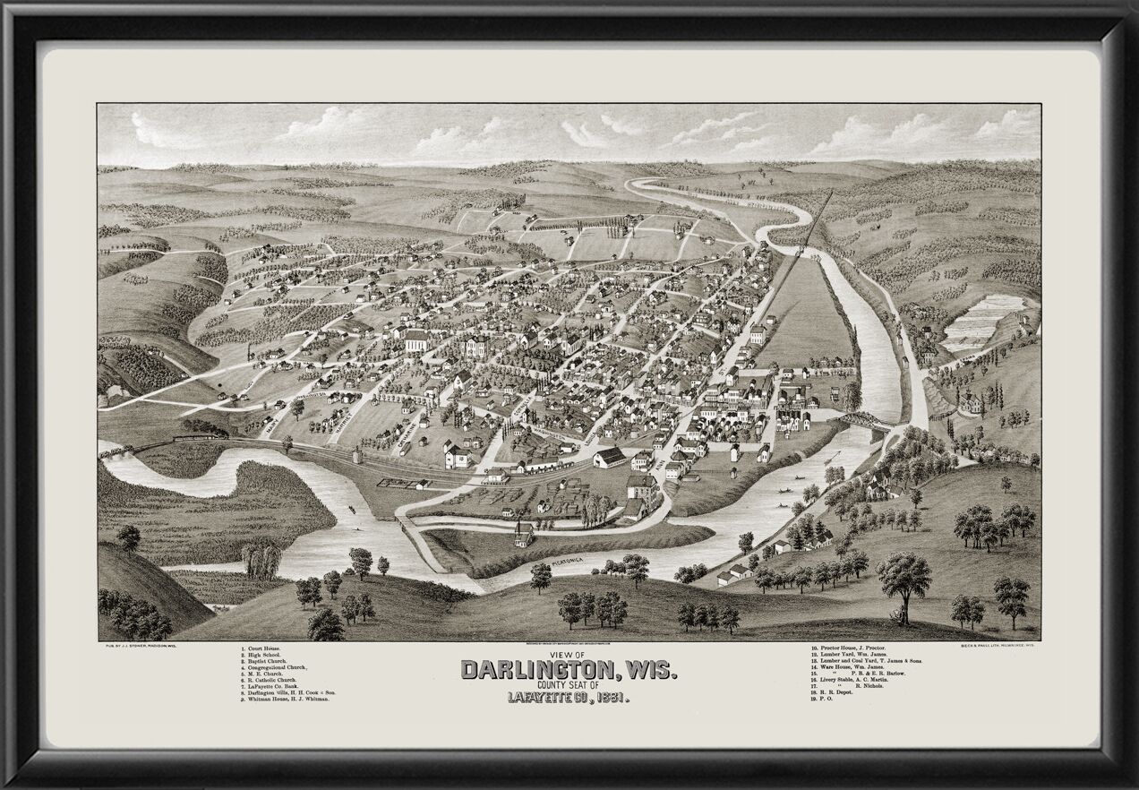 Darlington WI 1881 J.J. Stoner TM Map