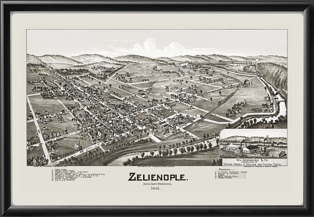 Zelienople PA 1901 TMFowler TM Birds Eye View Map
