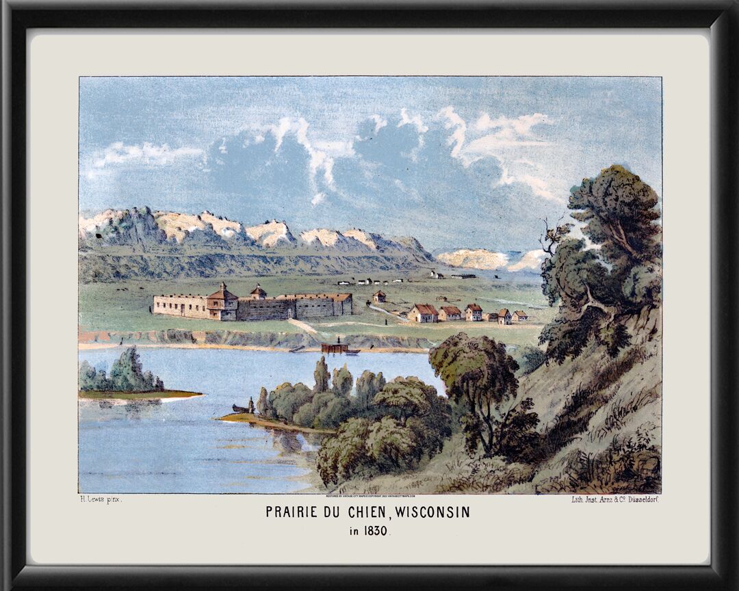 Prairie du Chien WI 1830 Henry Lewis TM Bird's Eye View Map