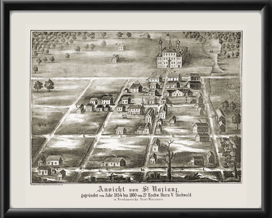 St. Nazianz WI 1860 Bird's Eye View Map