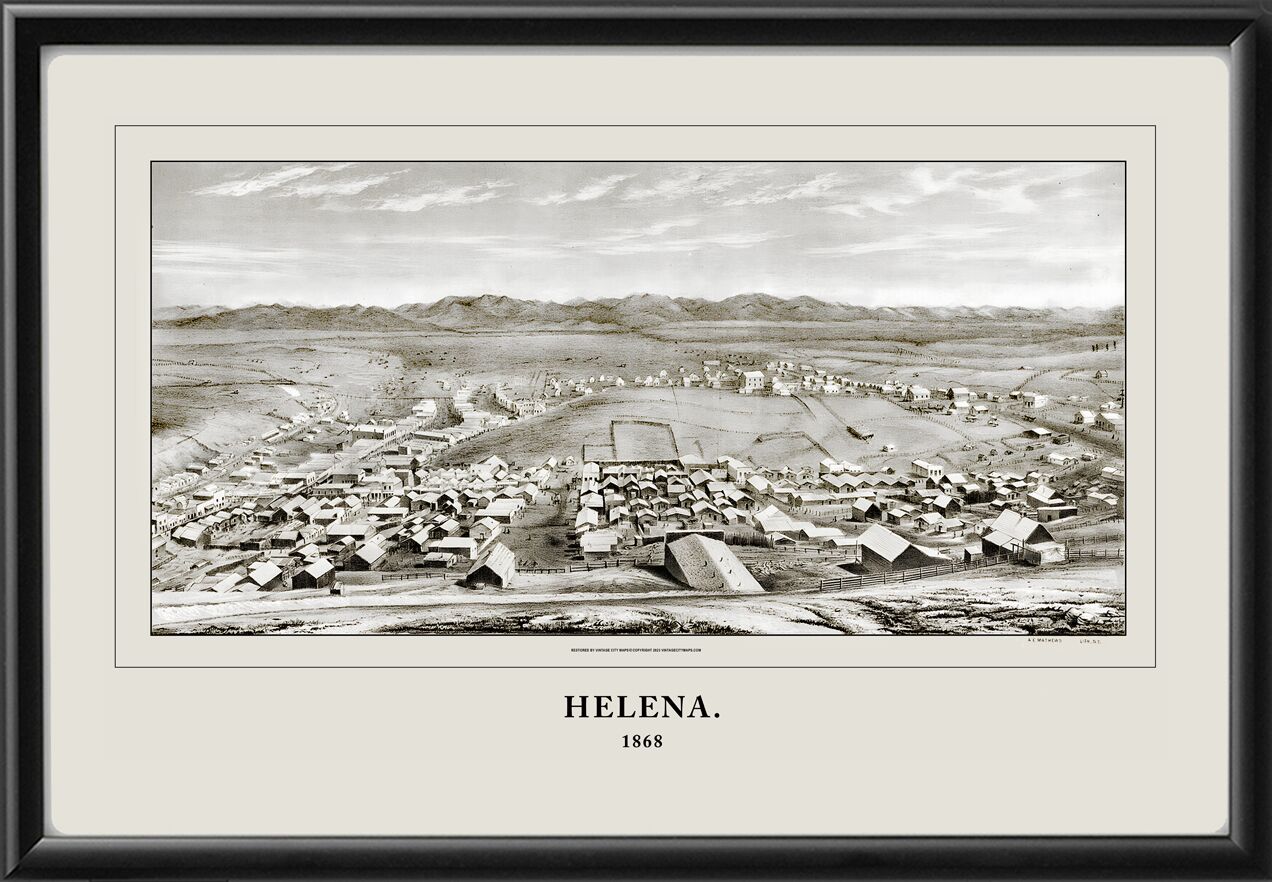 Helena MT 1868 A.E. Mathews TM Birds Eye View Map