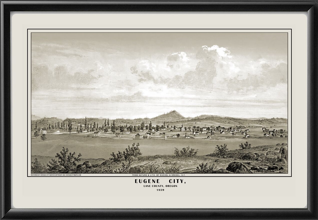 Restored panoramic view of Eugene, Oregon, 1859 Kuchel & Dresel
