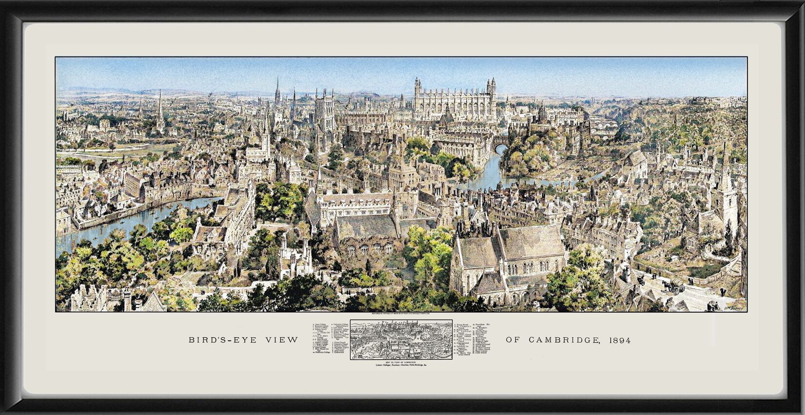 Cambridge England 1894 Birds Eye View Map