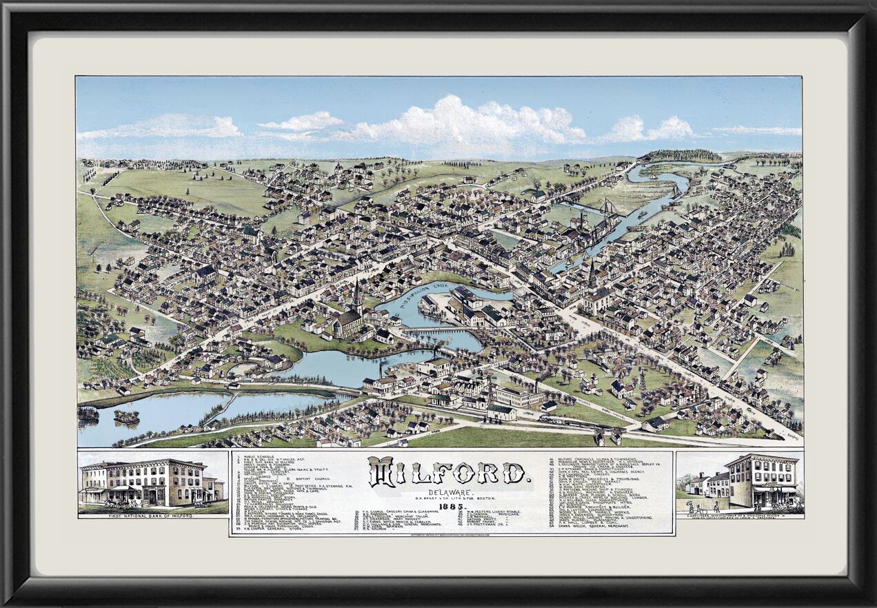 Milford DE 1885 Birds Eye View Map