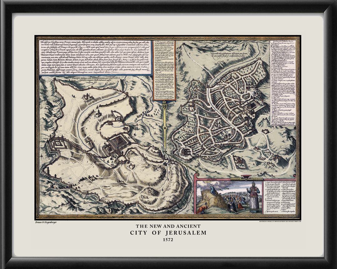 Jerusalem Israel 1572 Braun & Hogenberg TM Restored Map
