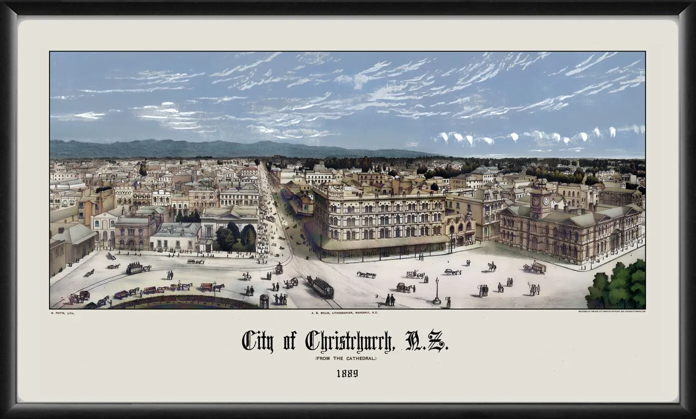 Christchurch New Zealand 1889 Restored Map