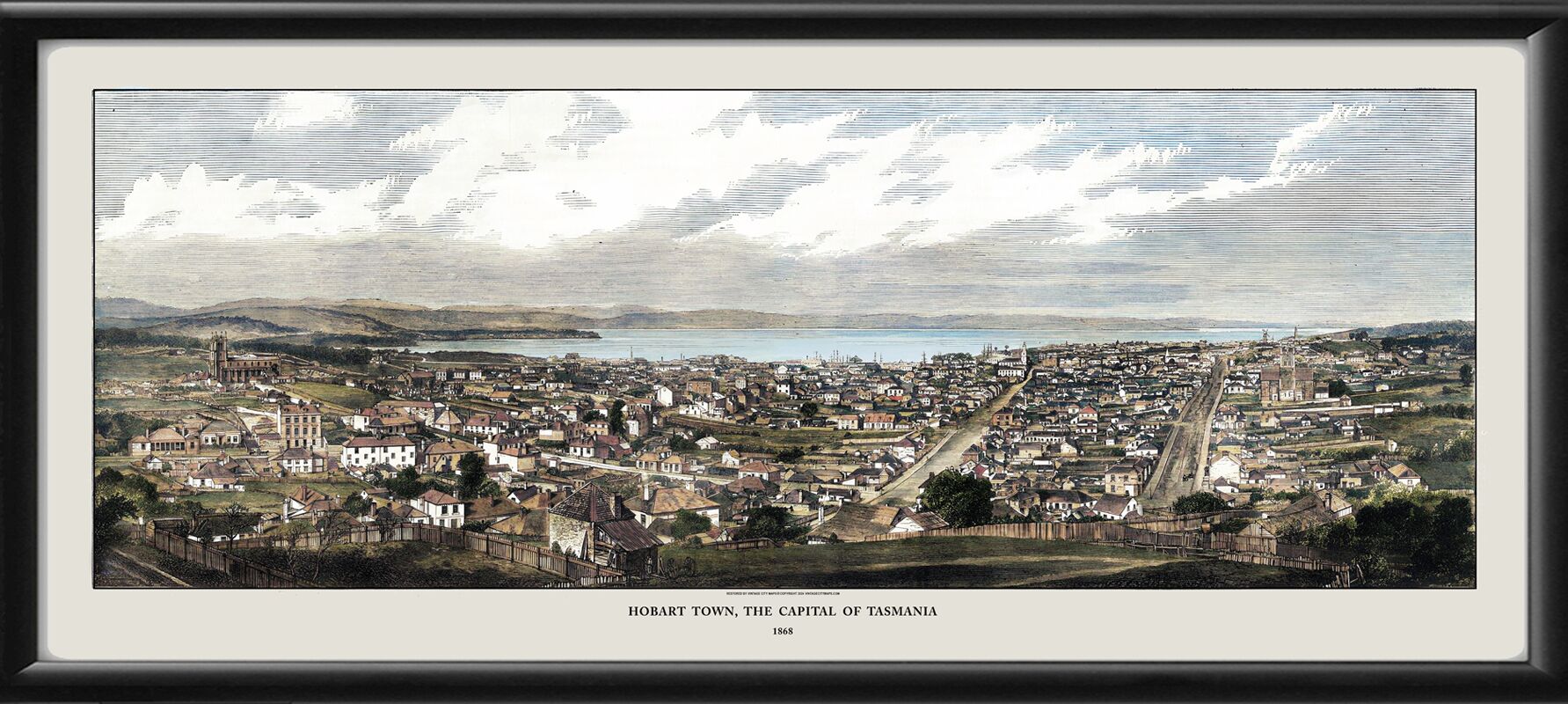 Hobart Tasmania 1868 Restored Map