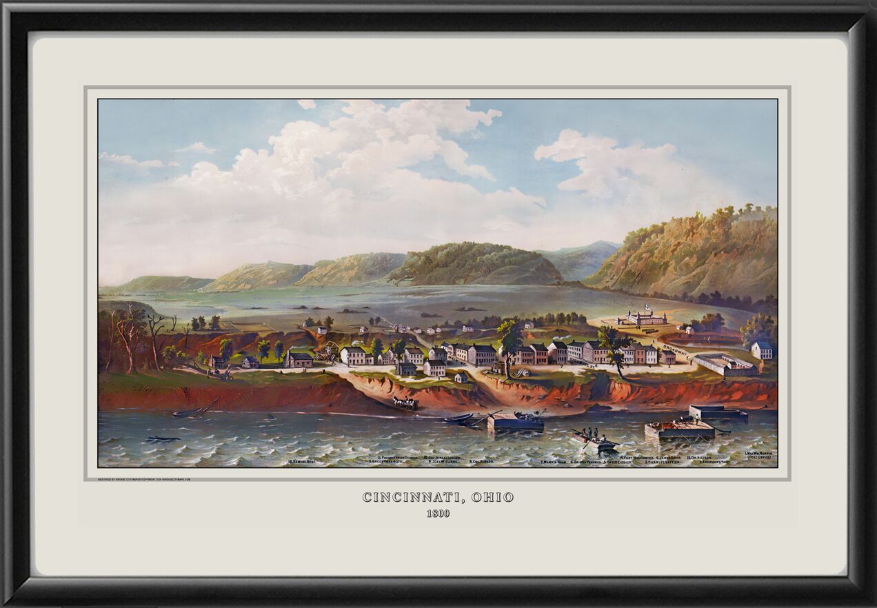 Cincinnati OH 1880 Birds Eye View Map
