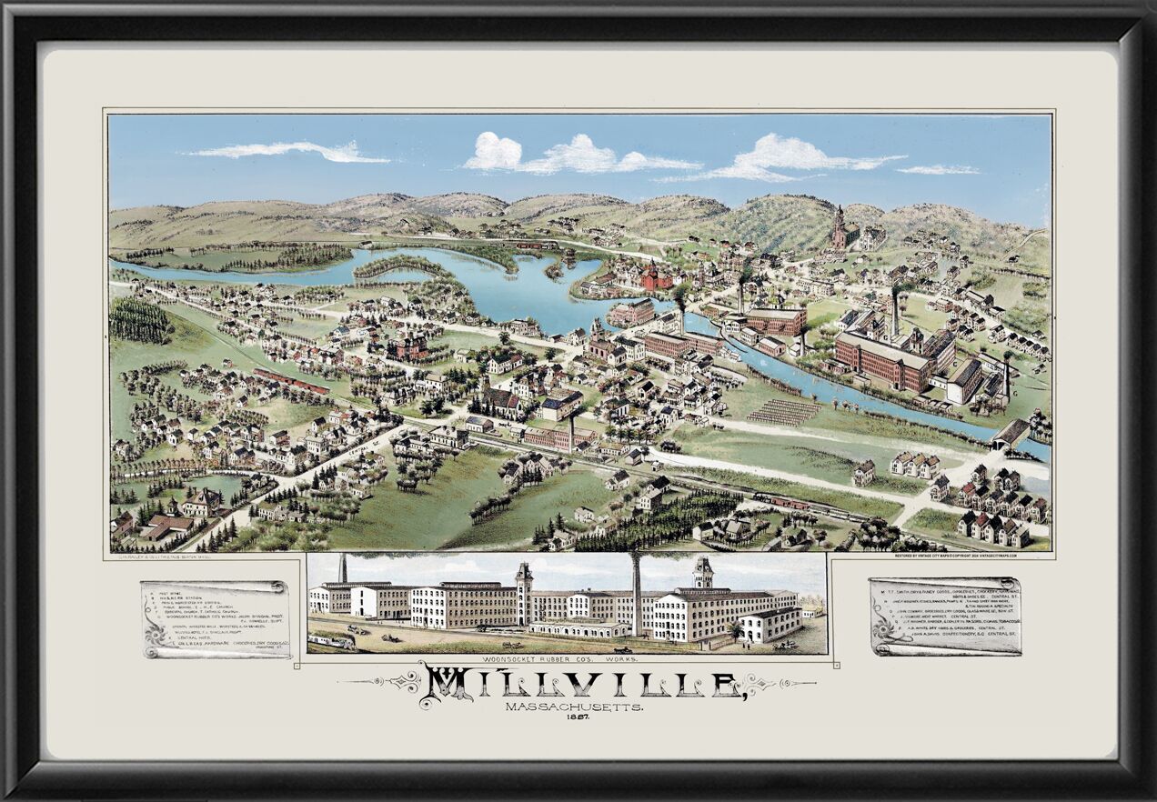Millville MA 1887 Bird's Eye View Map