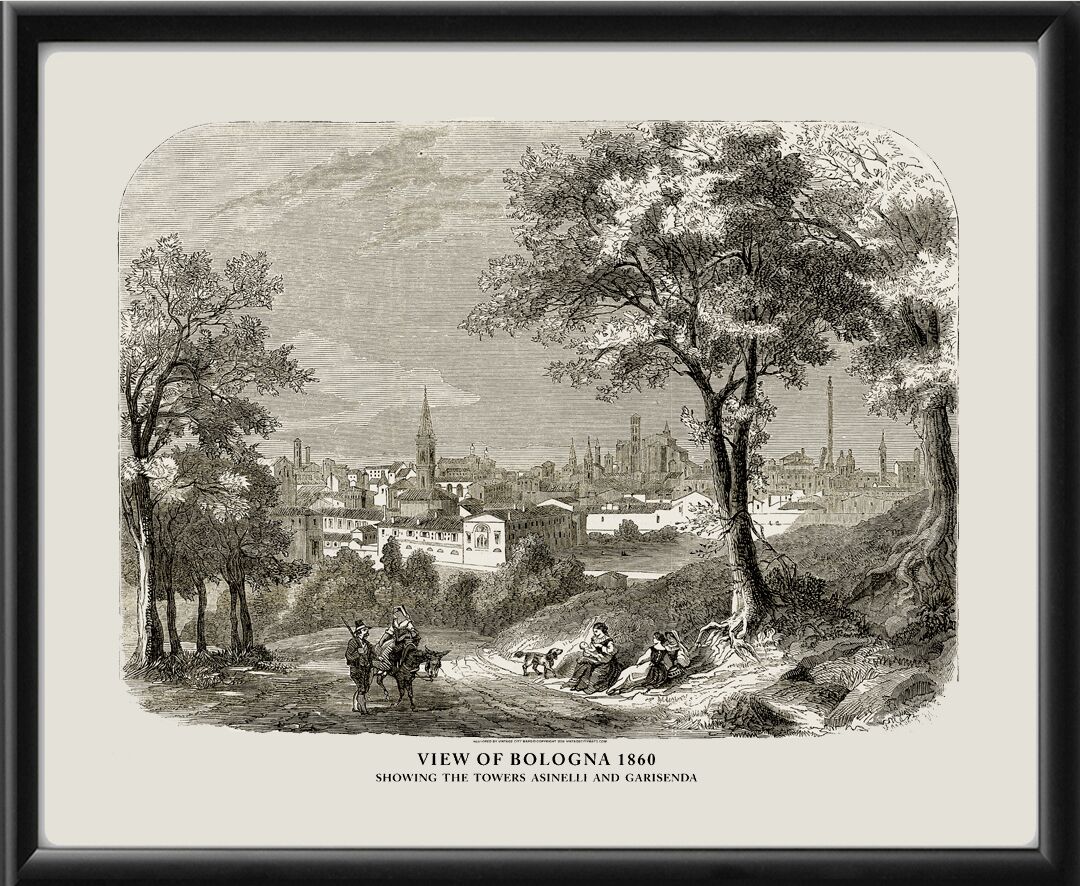 Bologna Italy 1860 Bird's Eye View Map