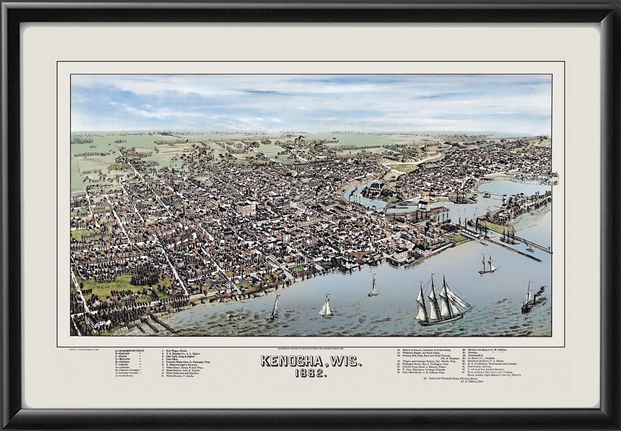 Kenosha Bird's-Eye View 1882 Color
