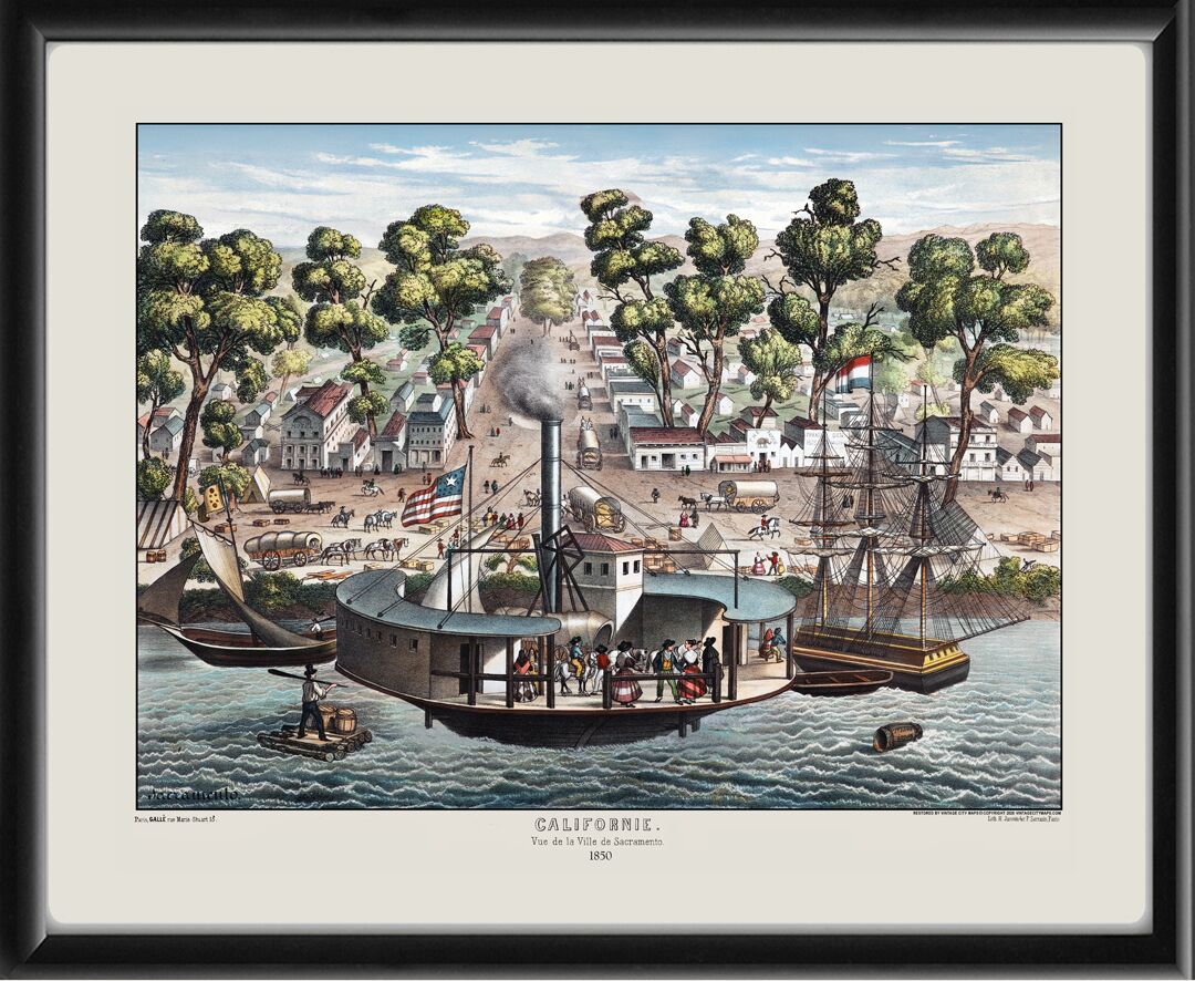 Sacramento CA 1850 View of Sacramento from the Sacramento River looking east Henry Lewis