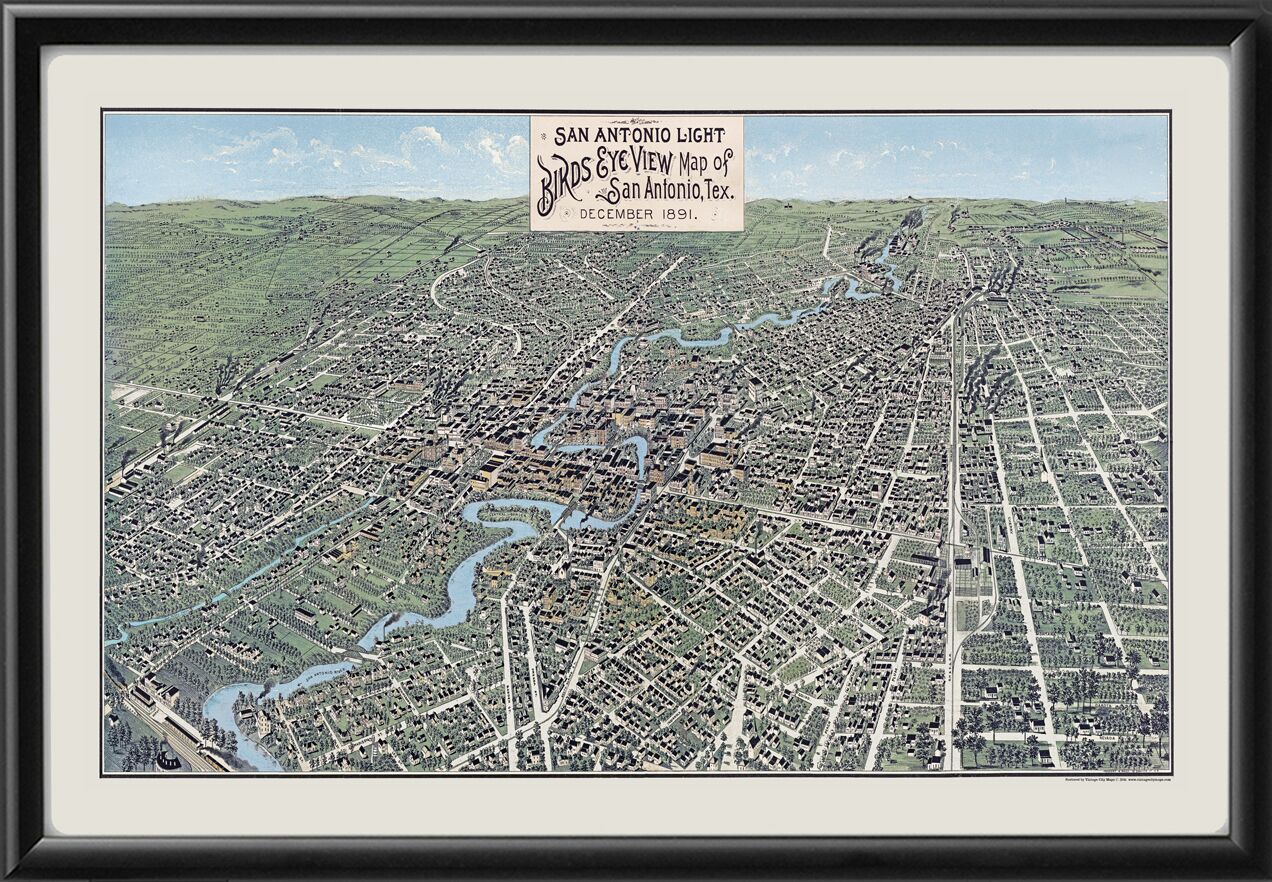 San Antonio TX 1891 Bird's Eye View Map