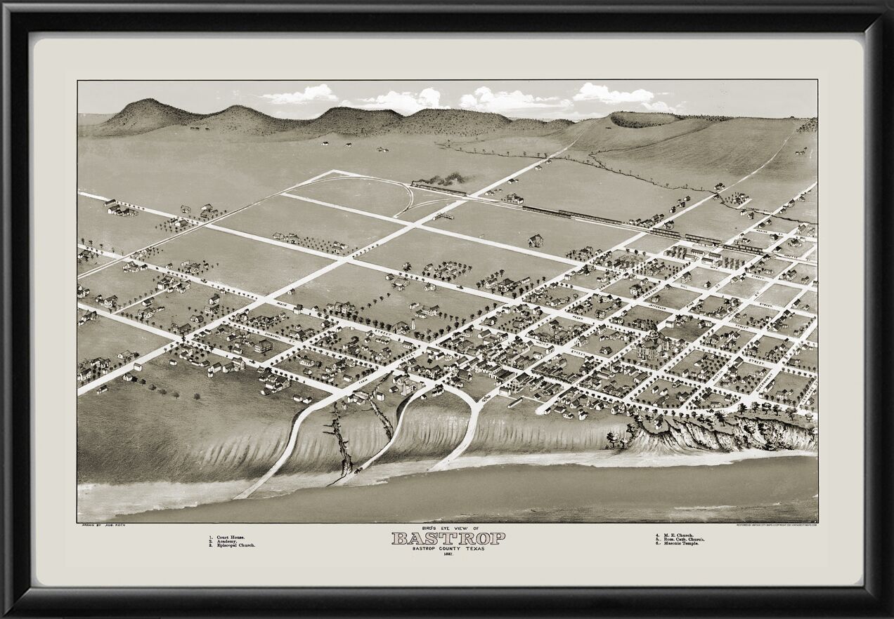 Bastrop TX 1887 Bird's Eye View Map
