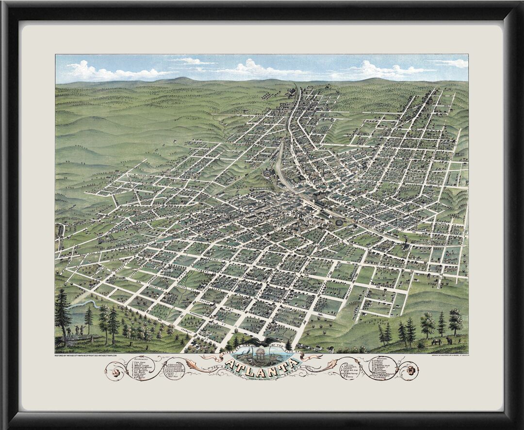 Atlanta GA 1871 Birds Eye View Map