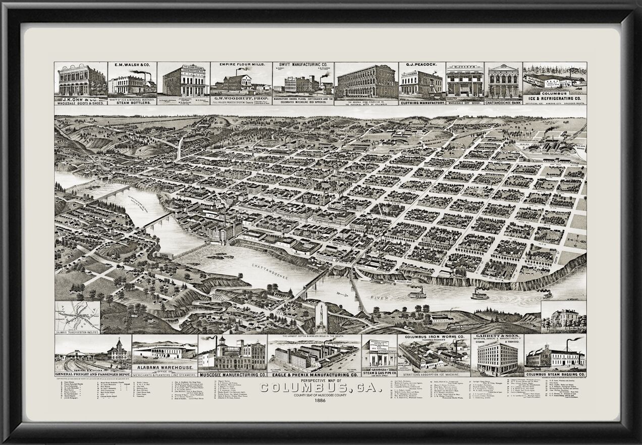 Columbus GA 1886 Birds Eye View Map