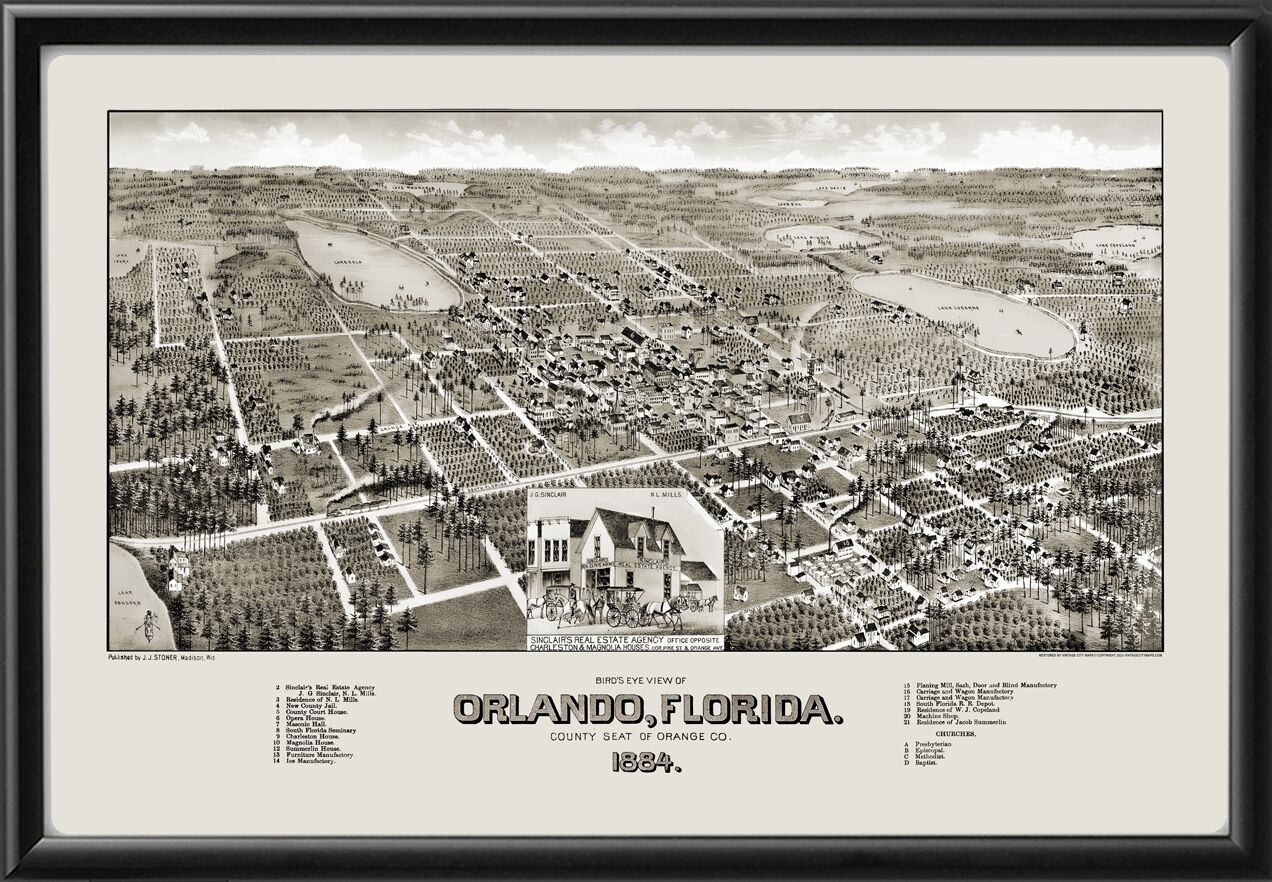 Orlando FL 1884 Henry Wellge Birds Eye View Map