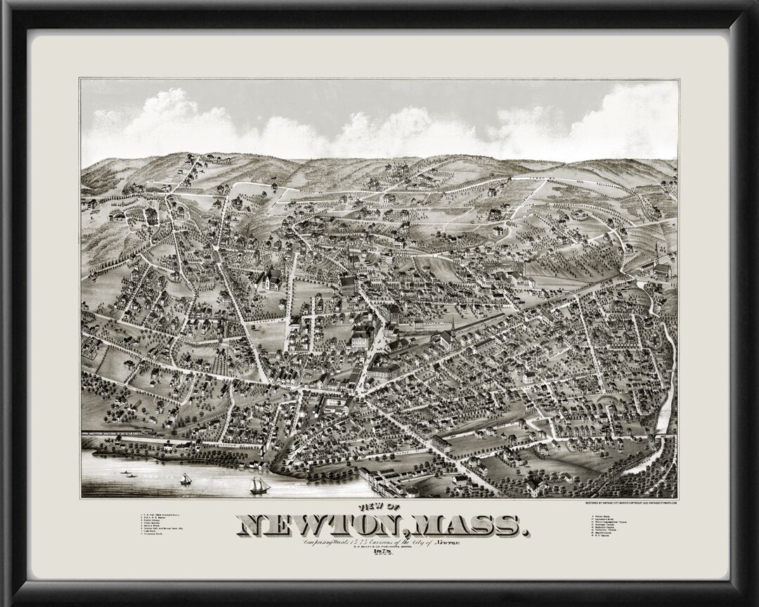 Newton MA 1878 TM Bird's Eye View Map