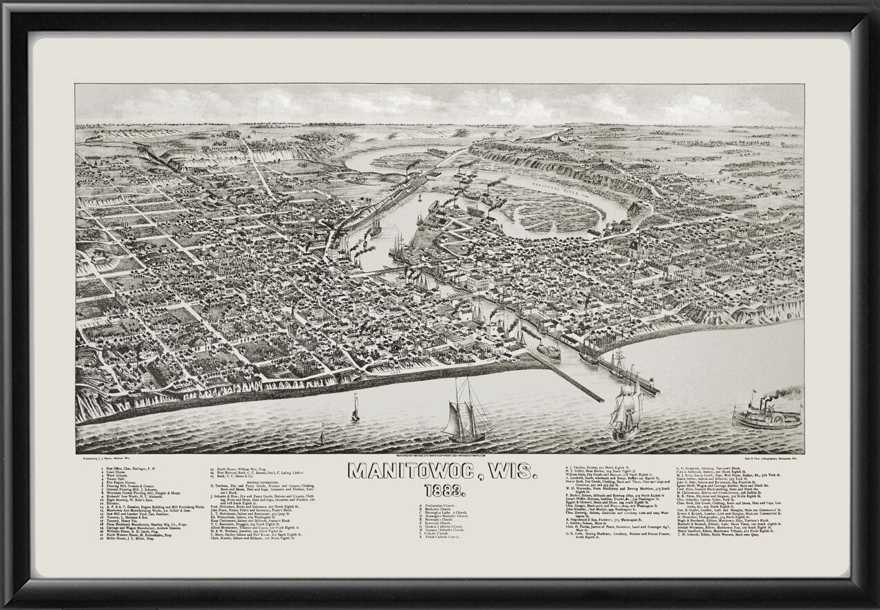 Manitowoc 1883 JJStoner TM Bird's Eye View Map