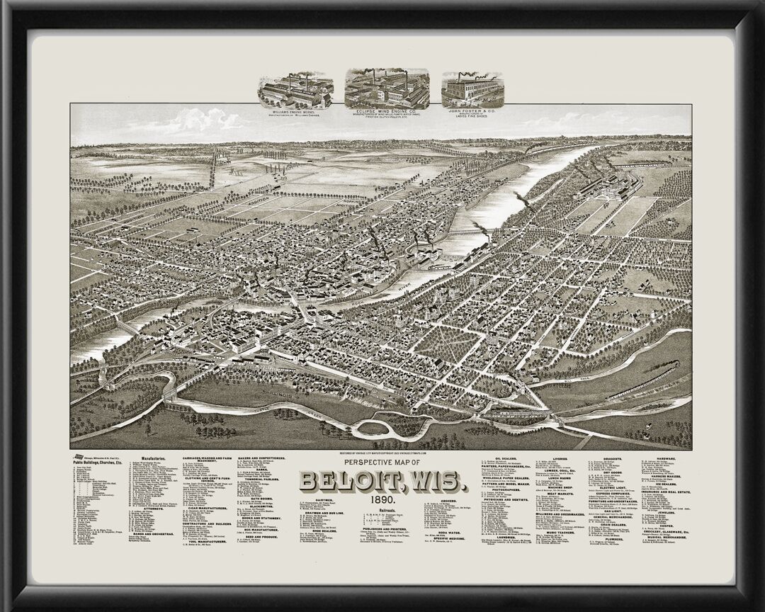 Beloit WI 1890 H Wellge TM Birds Eye View Map