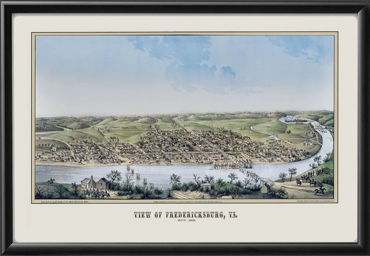 Fredericksburg VA 1863 Edward Sachse TM Birds Eye View Map