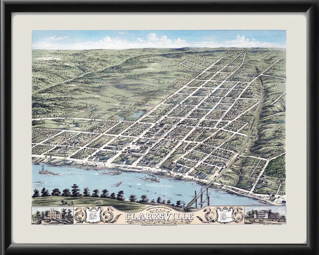 Clarksville Tennessee 1870 TM Birds Eye View Map