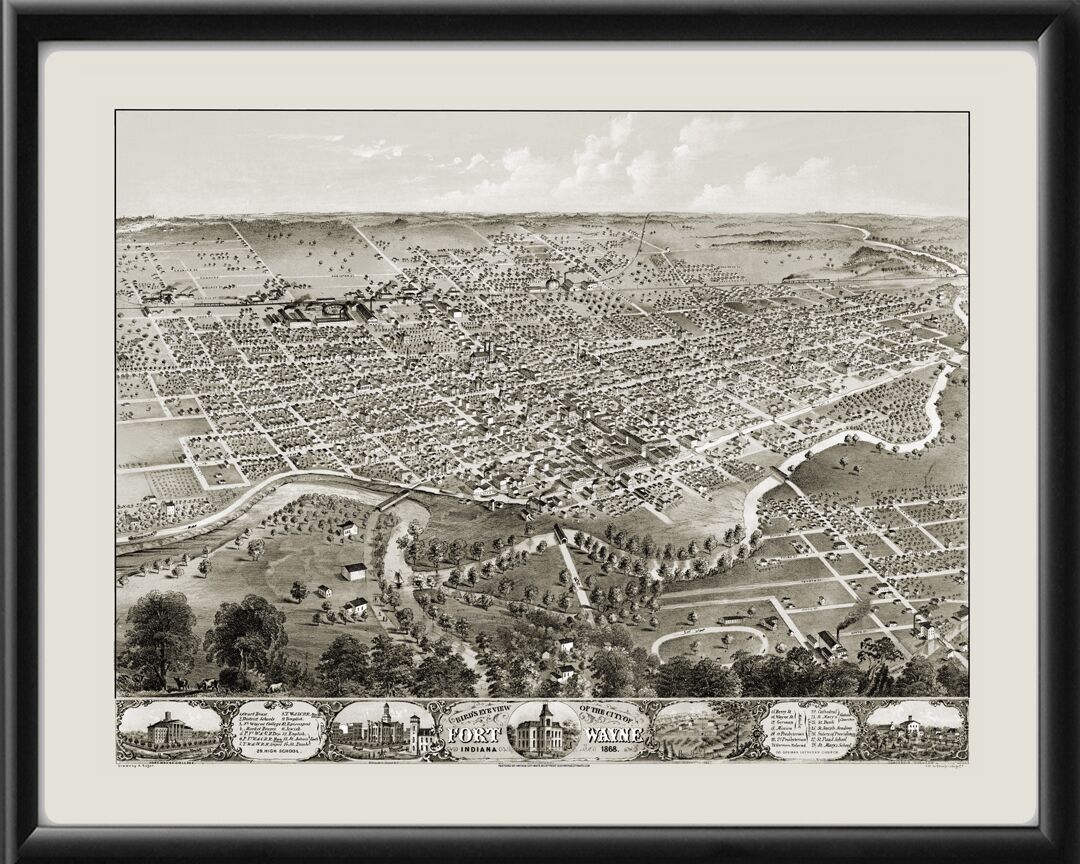 FortWayne IN1868TM Birds Eye View Map