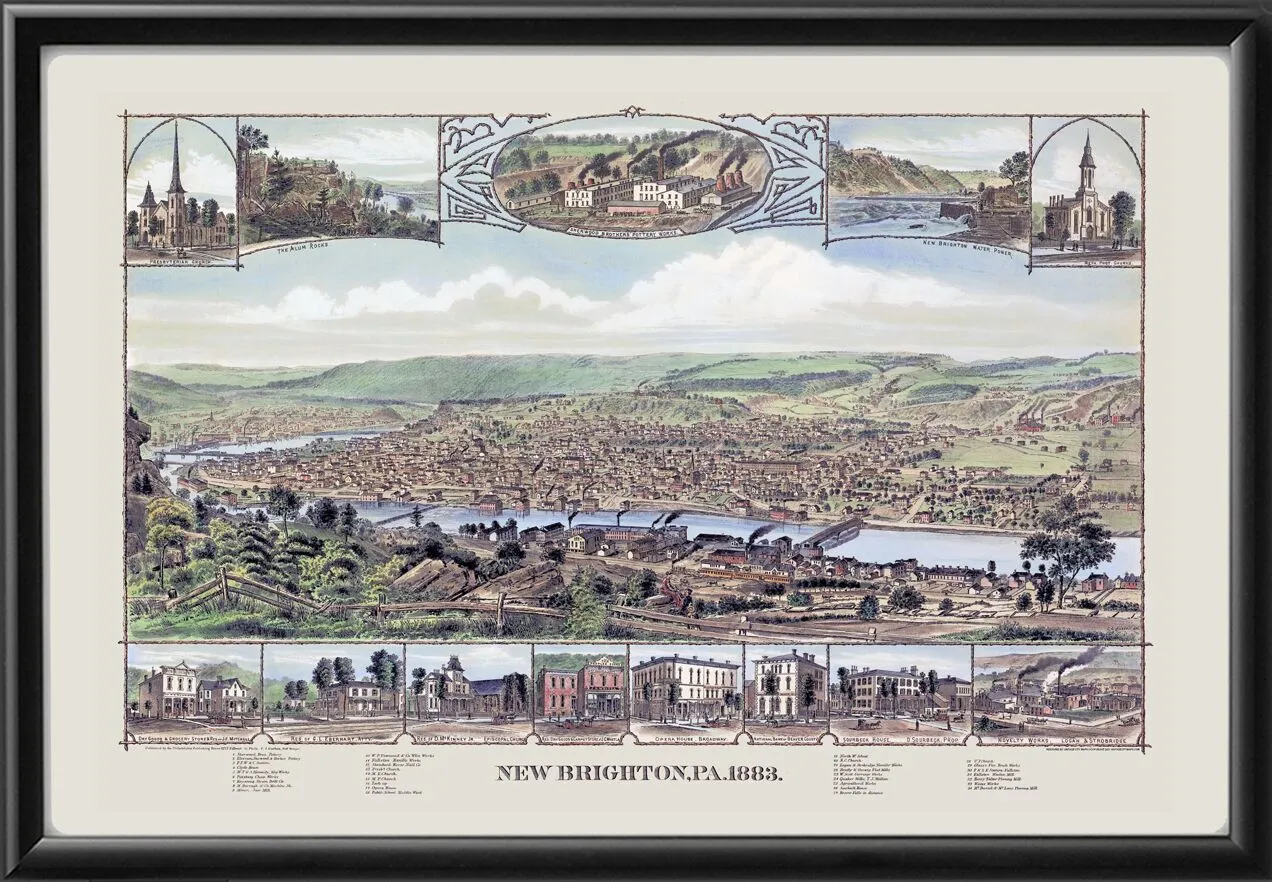 New Brighton PA 1883 Charles Fussell Tm Birds Eye View Map