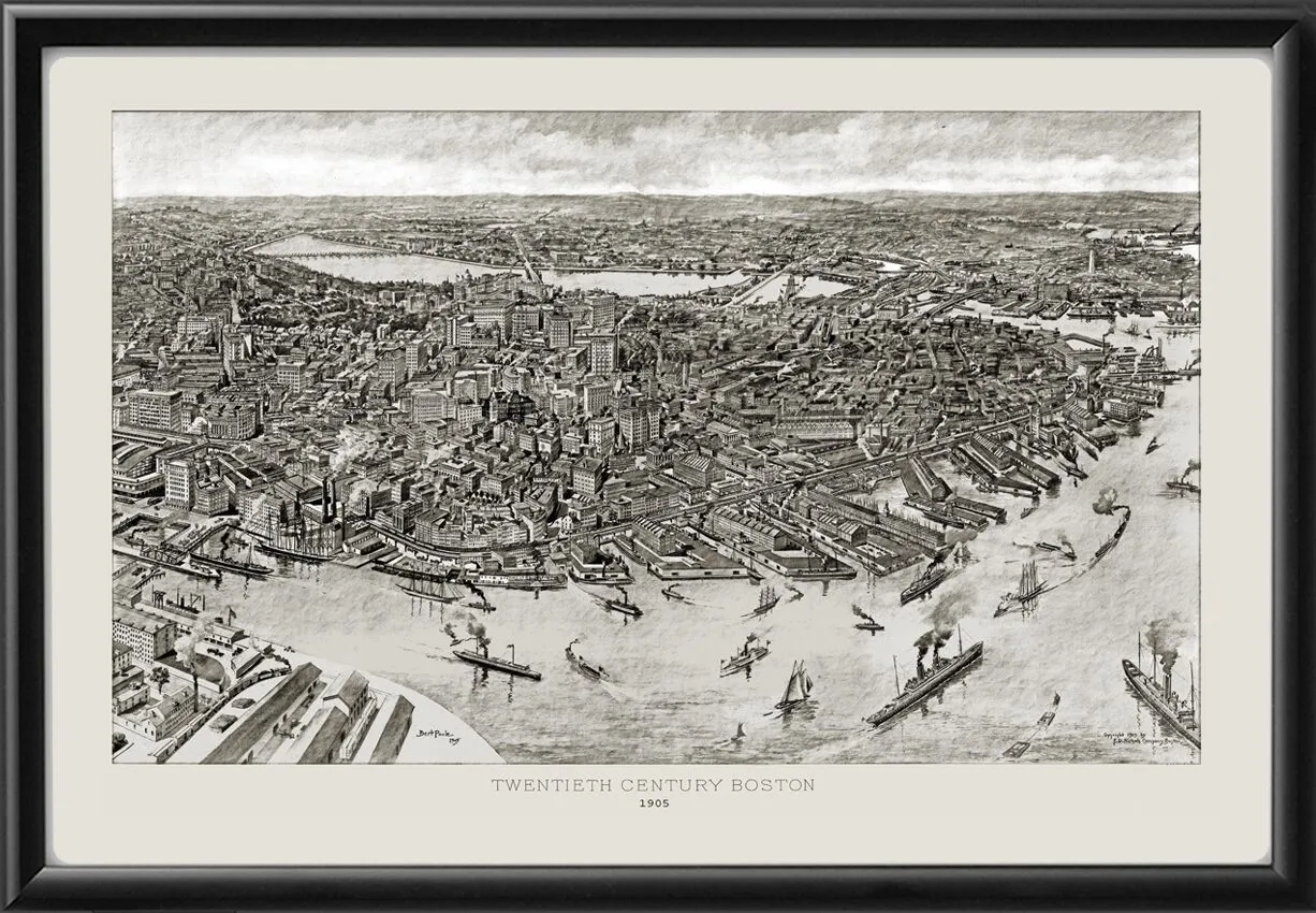 Boston MA 1905 Bert Poole TM Birdseye View Map
