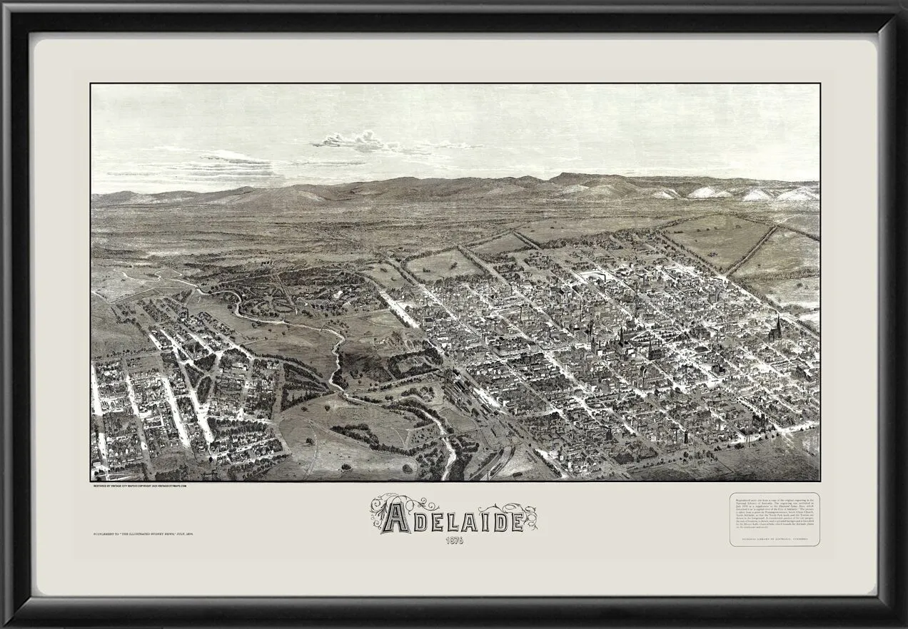 Adelaide AUS 1876 Birds Eye View Map