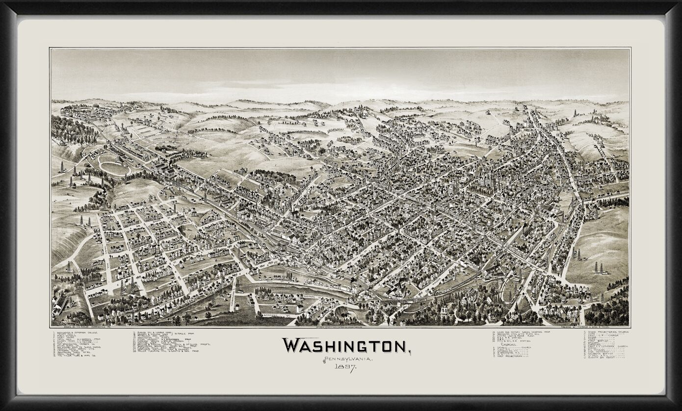 Washington PA 1897 Fowler & Moyer TM Birds Eye View Map